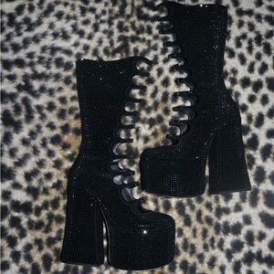 Marc Jacobs Kiki Rhinestone Diamante Black Platform heels Boots